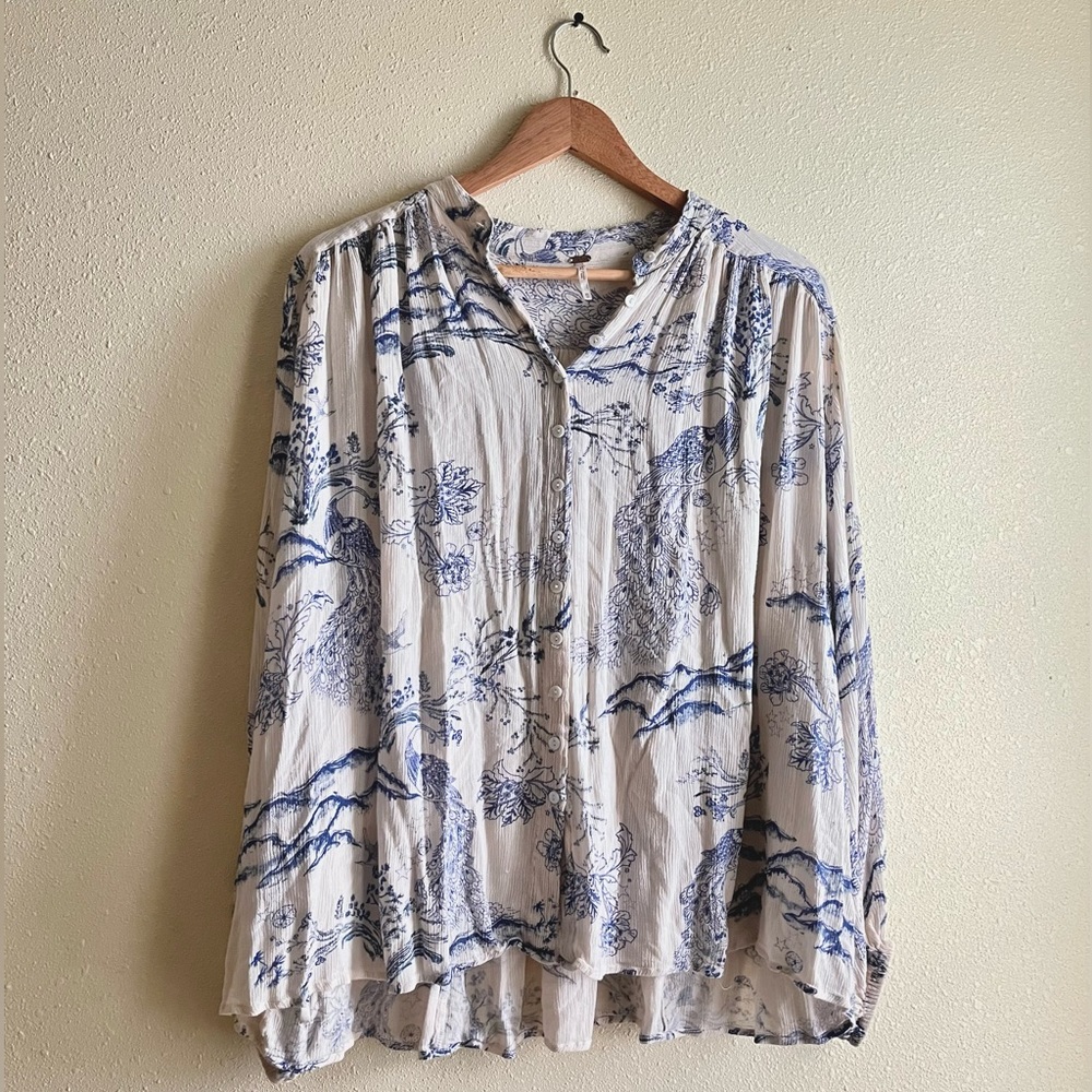 SOLD Free People Metallic Blooms ivory print top / tunic boho - Picture 1 of 9